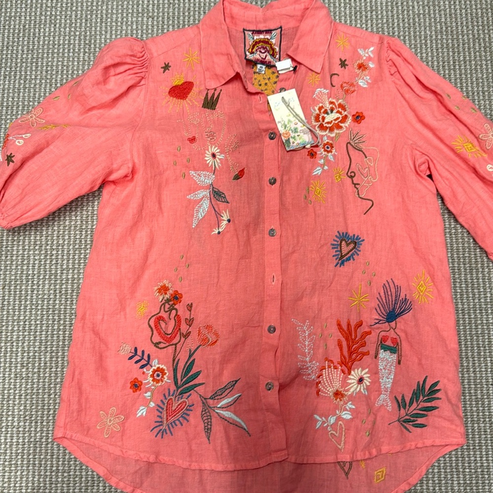NWT JOHNNY WAS Linen Ruth Libson blouse XS